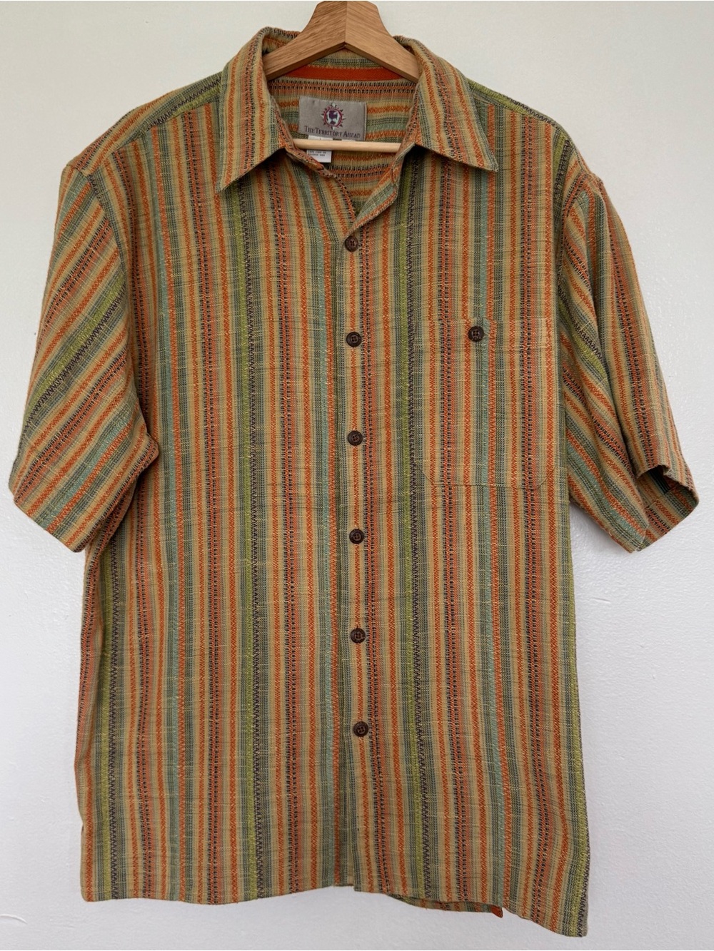 The Territory Ahead Short Sleeve Button Up Shirt Mens Large Colorful Cotton